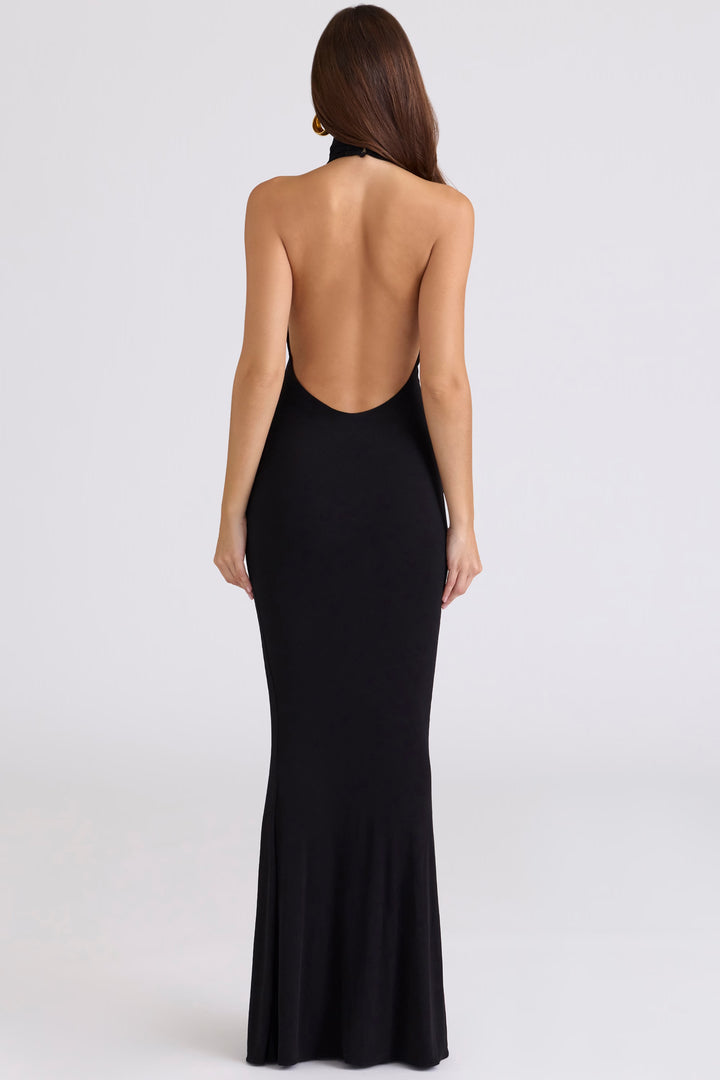 Women's Halter Mock Neck Backless Bodycon Maxi Dress