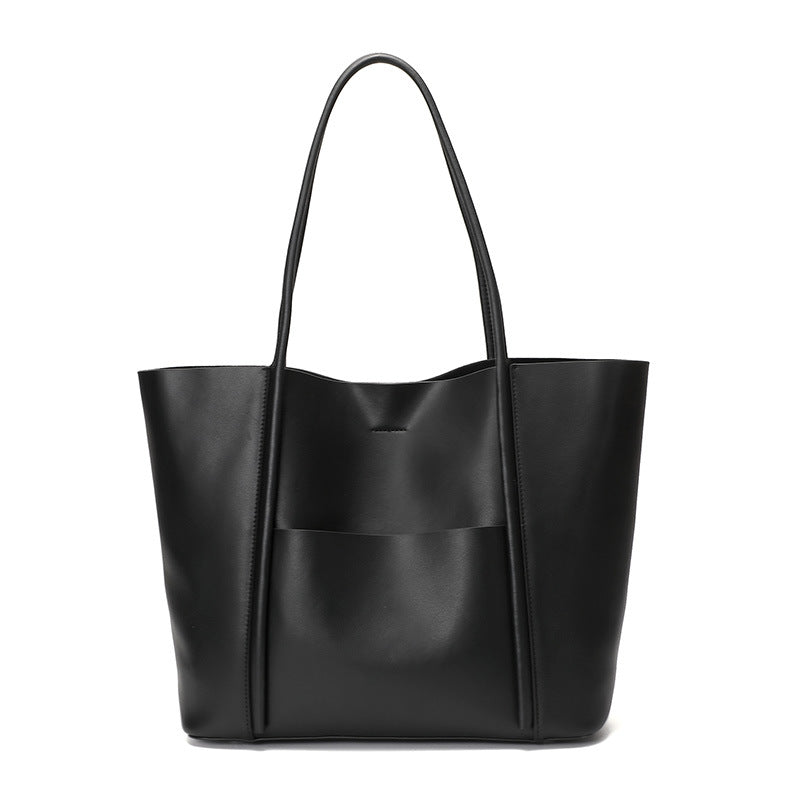 Women's Leather Tote Bag Dual-Handle Front-Pocket
