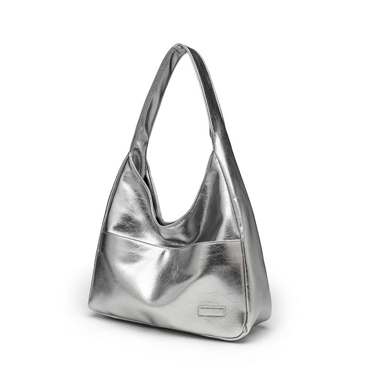 Women's Leather Hobo Bag Slouchy Single-Handle Curved-Seam