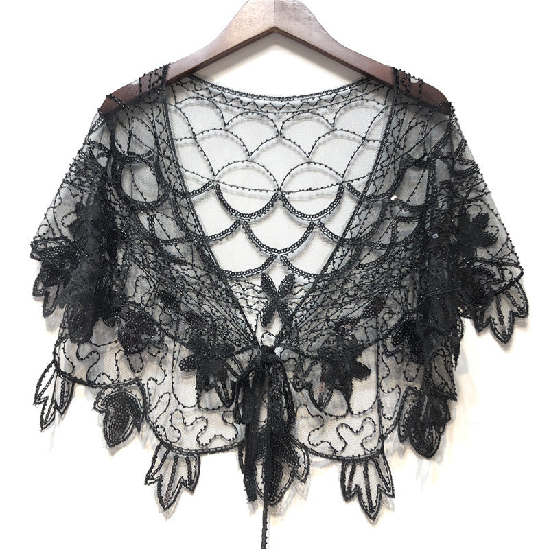 Women's Beaded Capelet Sequin Mesh Evening Shawl Cover Up Wrap
