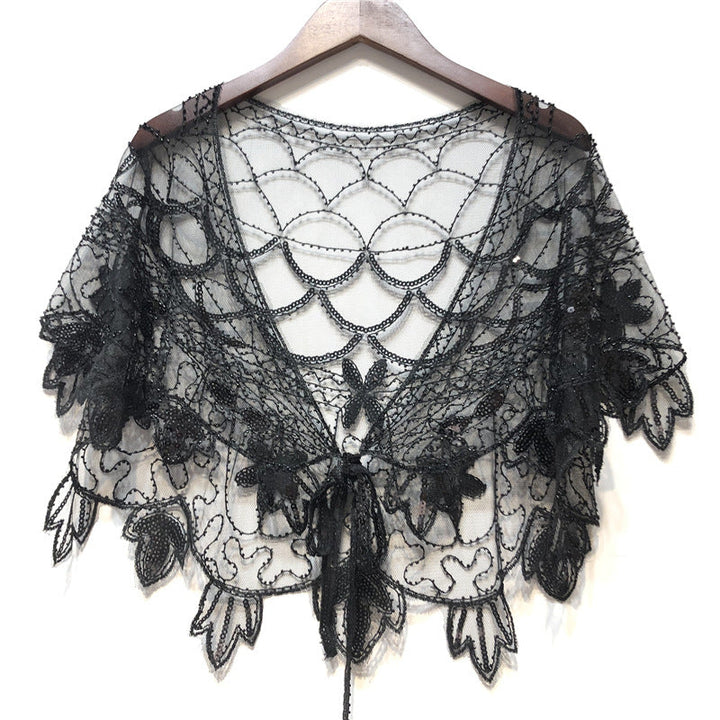 Women's Beaded Capelet Sequin Mesh Evening Shawl Cover Up Wrap