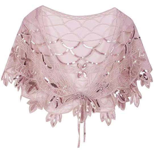 Women's Beaded Capelet Sequin Mesh Evening Shawl Cover Up Wrap