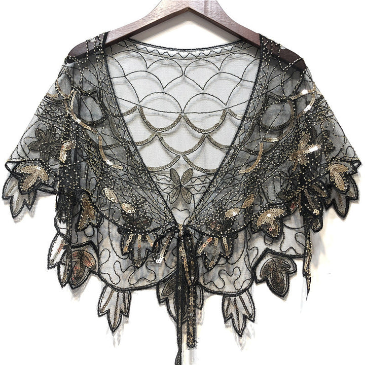 Women's Beaded Capelet Sequin Mesh Evening Shawl Cover Up Wrap