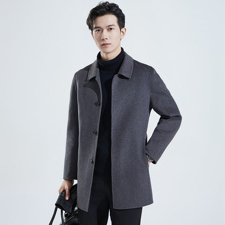 Men's Wool Blend Overcoat Single Breasted Mid Length Smart Winter Coat Casual