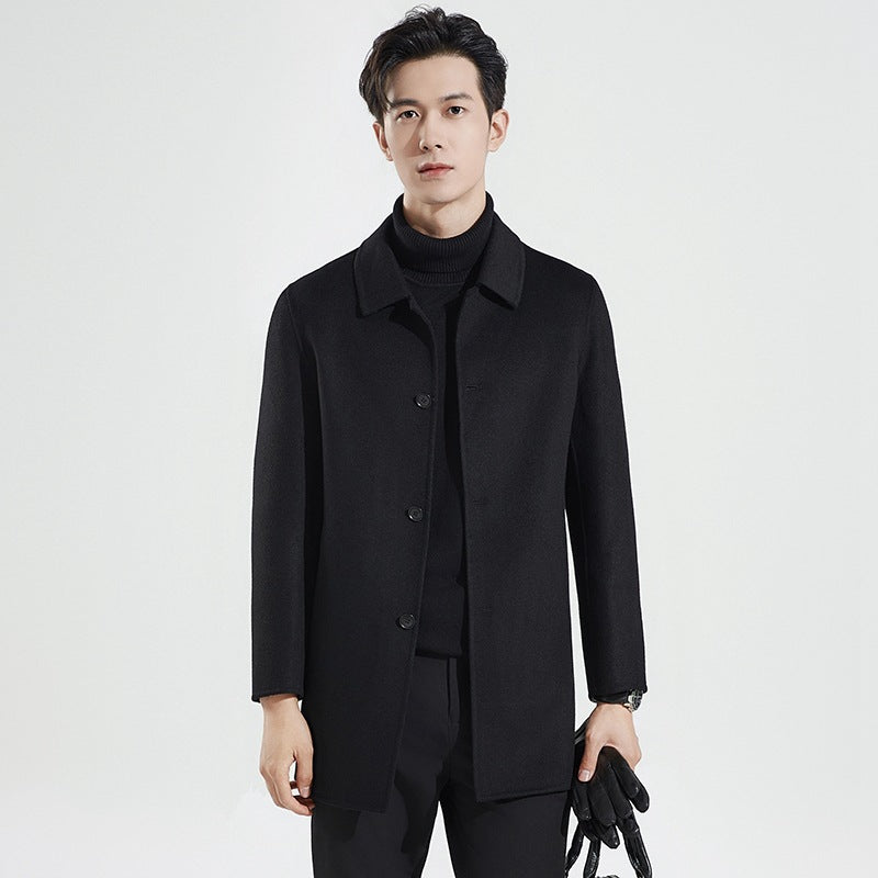 Men's Wool Blend Overcoat Single Breasted Mid Length Smart Winter Coat Casual