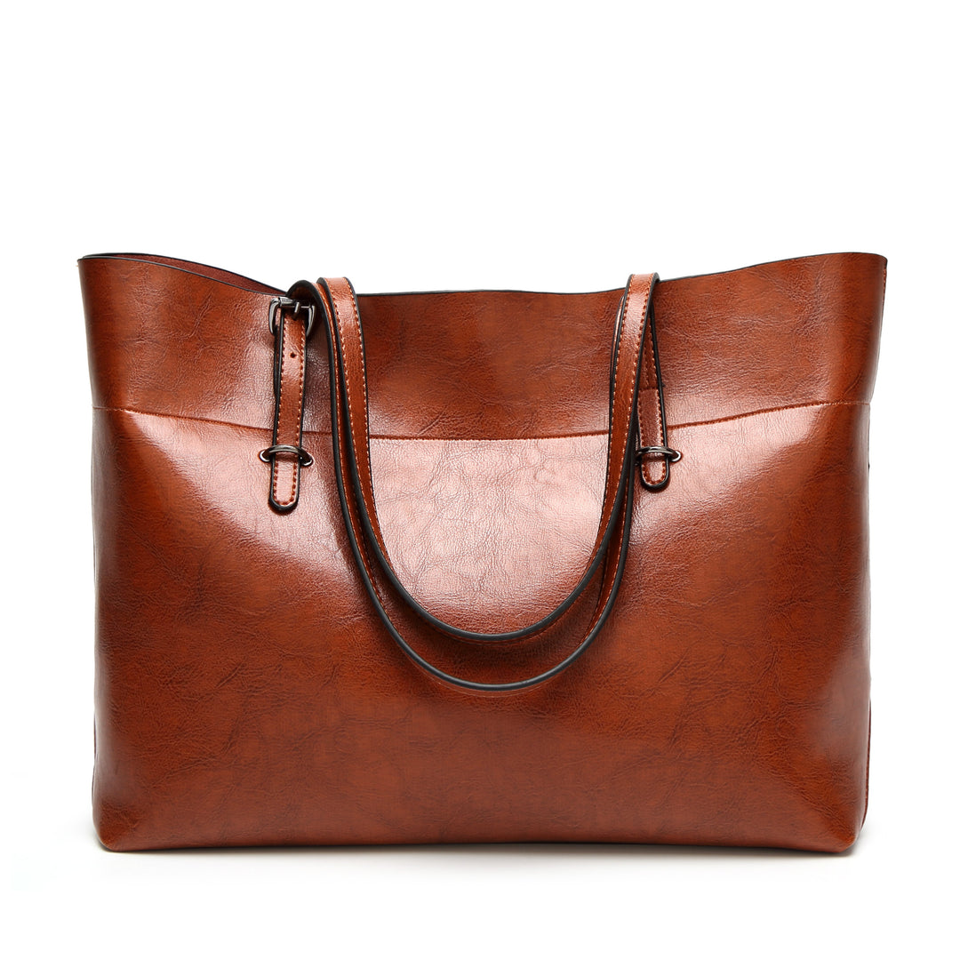 Women's Leather Tote Bag Buckle-Handle Structured