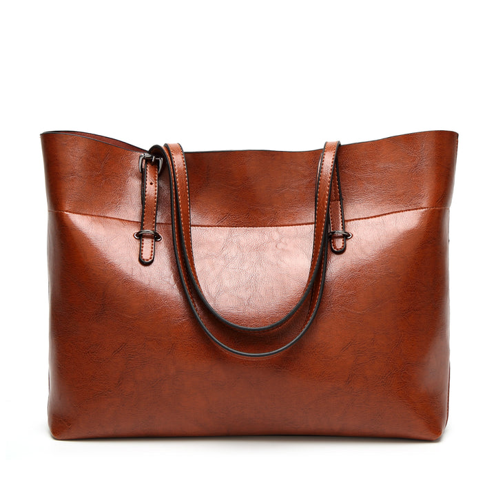 Women's Leather Tote Bag Buckle-Handle Structured