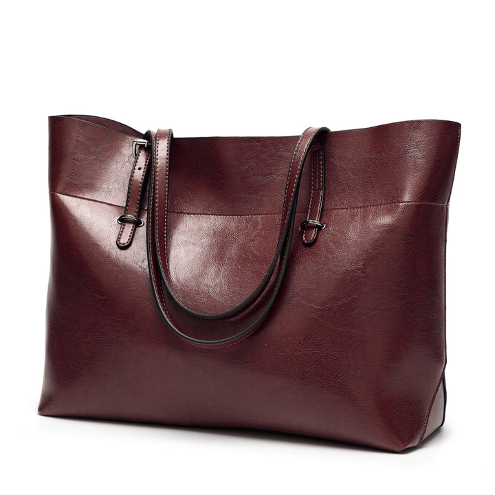Women's Leather Tote Bag Buckle-Handle Structured