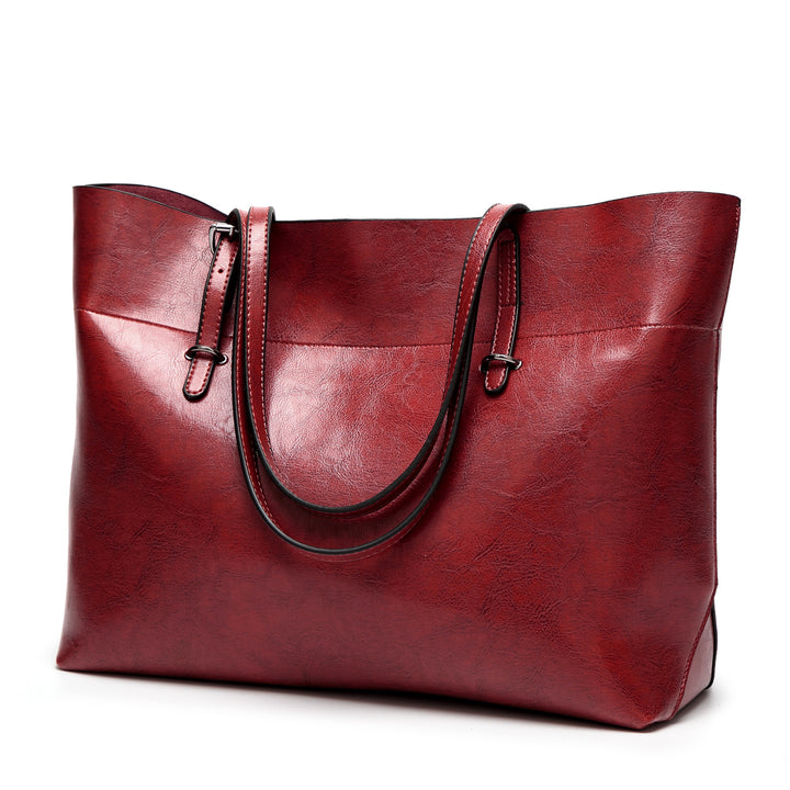 Women's Leather Tote Bag Buckle-Handle Structured