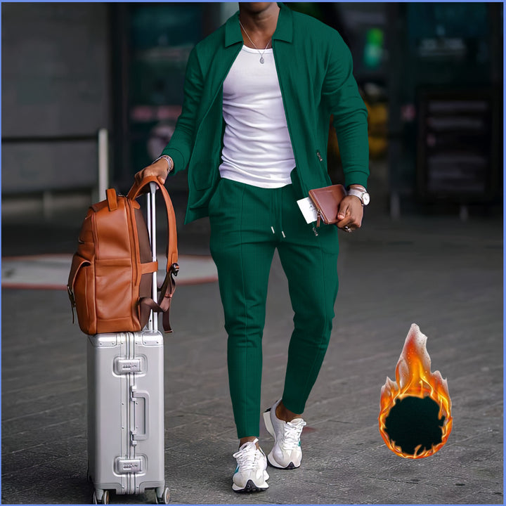 Men's Waffle Texture Zip Jacket Slim Jogger Co-Ord Set Athleisure Two Piece Suit