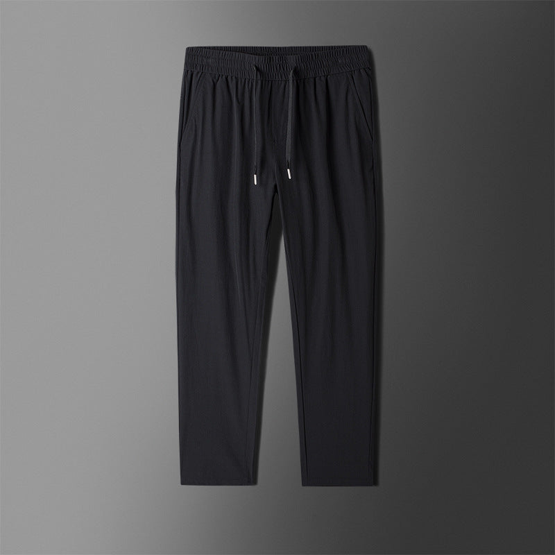 Men's Smart Jogger Trousers Slim Straight Drawstring Waist Stretch Casual Pants