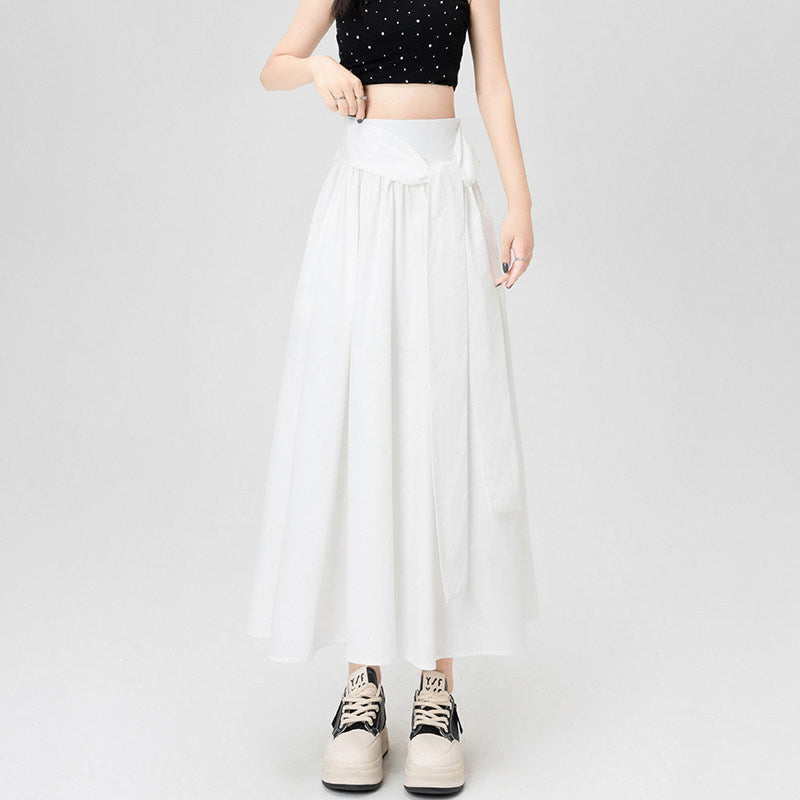 Women's Maxi Skirt High Waist A Line Bow Tie Waist Pleated Pockets