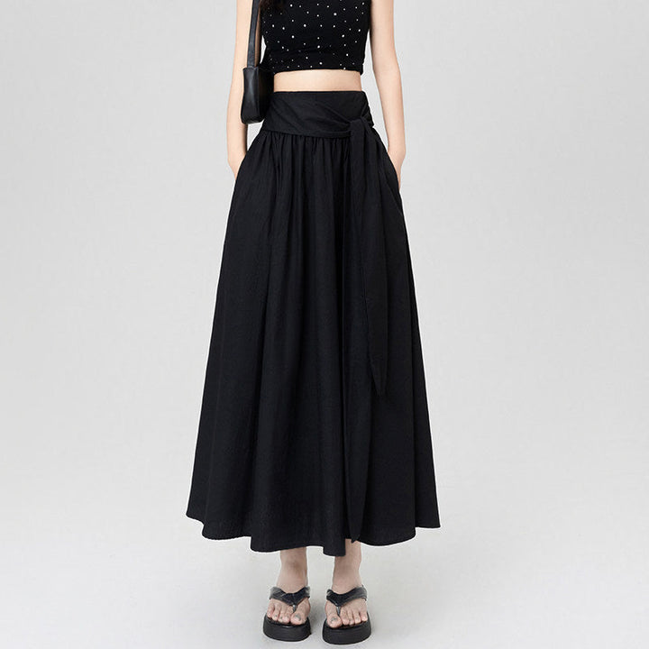 Women's Maxi Skirt High Waist A Line Bow Tie Waist Pleated Pockets