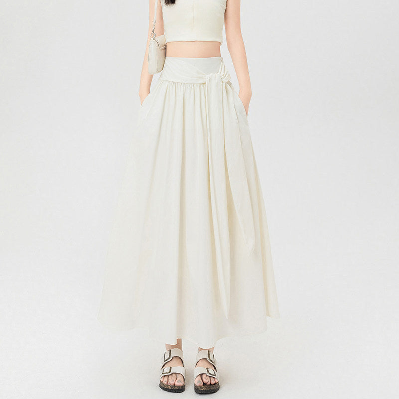 Women's Maxi Skirt High Waist A Line Bow Tie Waist Pleated Pockets