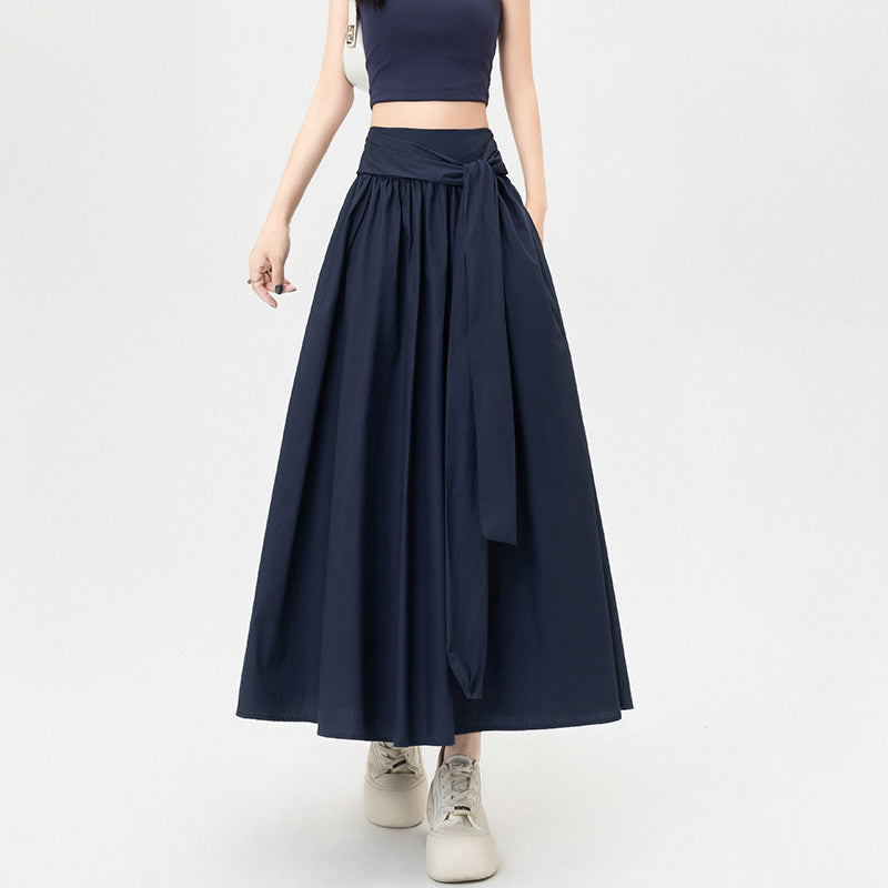 Women's Maxi Skirt High Waist A Line Bow Tie Waist Pleated Pockets