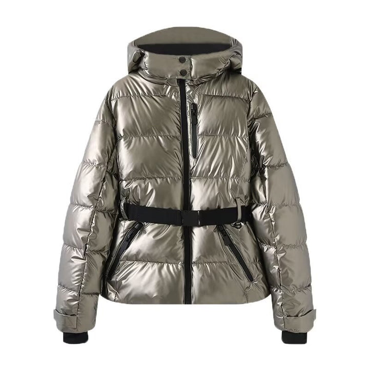 Women's Hooded Puffer Jacket Belted Padded Winter Coat Insulated Outerwear