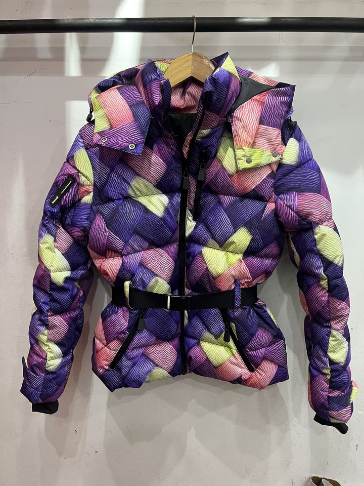 Women's Hooded Puffer Jacket Belted Padded Winter Coat Insulated Outerwear