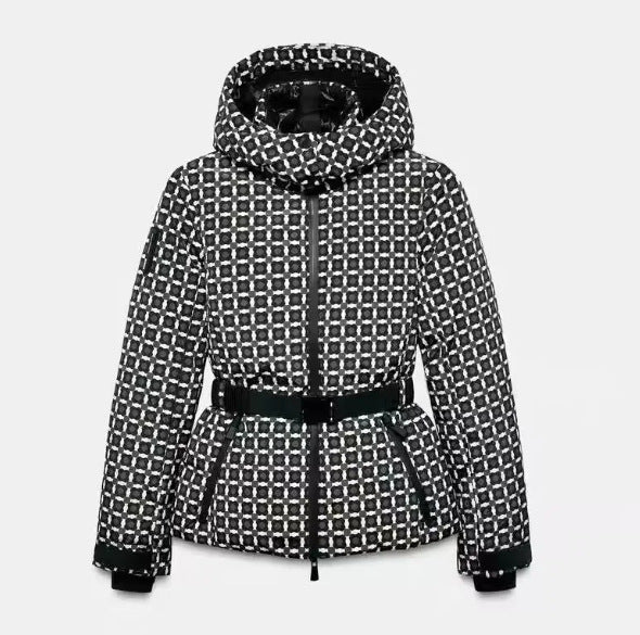Women's Hooded Puffer Jacket Belted Padded Winter Coat Insulated Outerwear