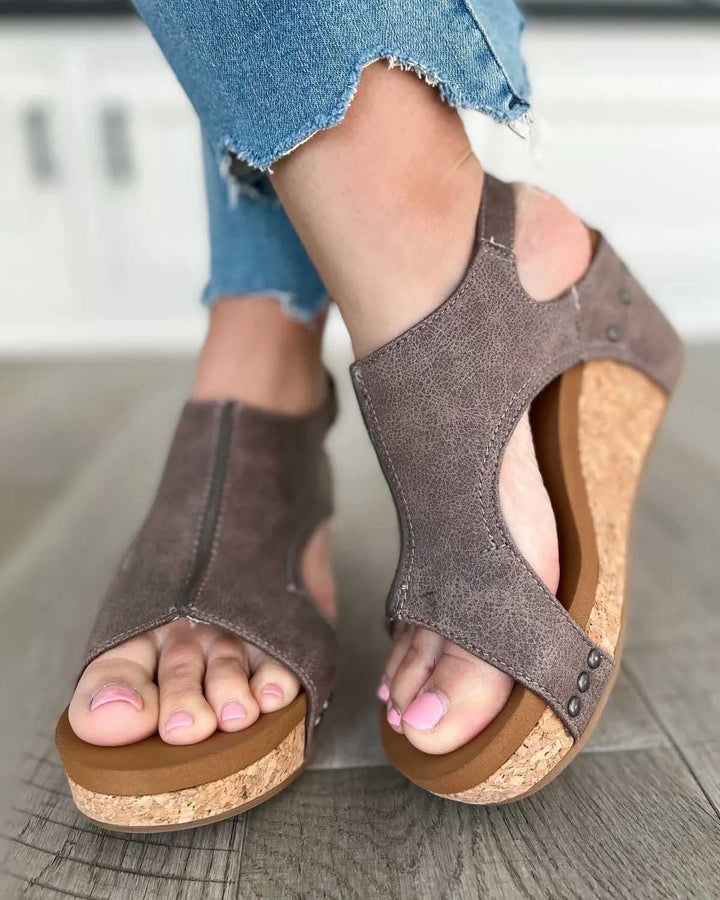 Women's Cork Wedge Sandals Open Toe Studded Ankle Strap Casual Summer Shoes