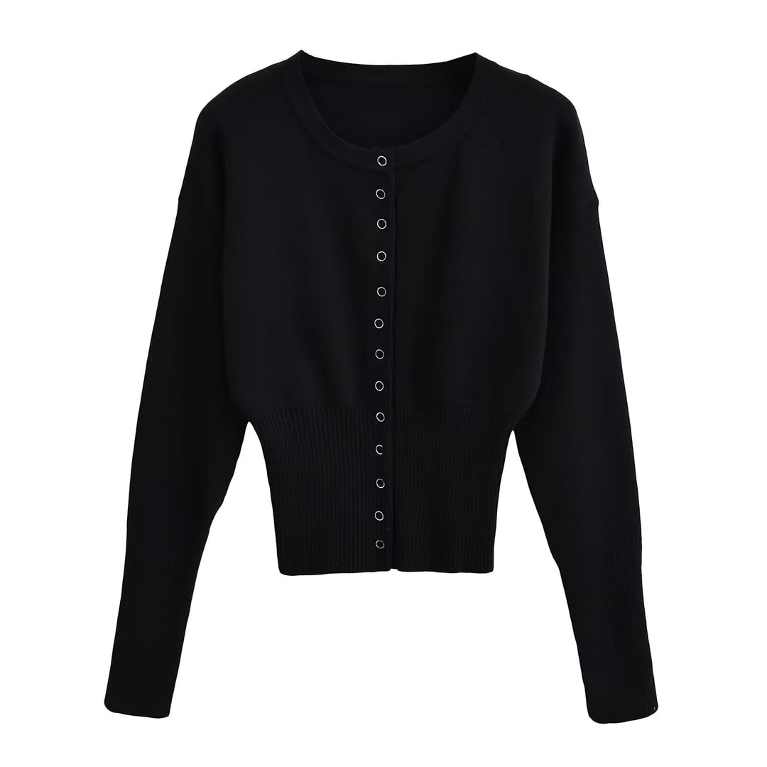Round-Neck Single-Breasted Knit Sweater
