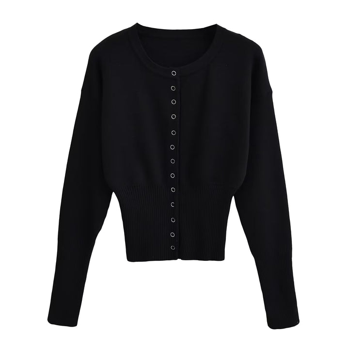 Round-Neck Single-Breasted Knit Sweater