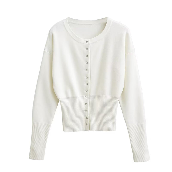 Round-Neck Single-Breasted Knit Sweater