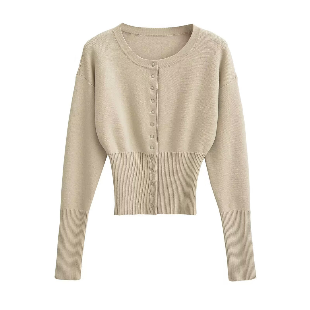 Round-Neck Single-Breasted Knit Sweater