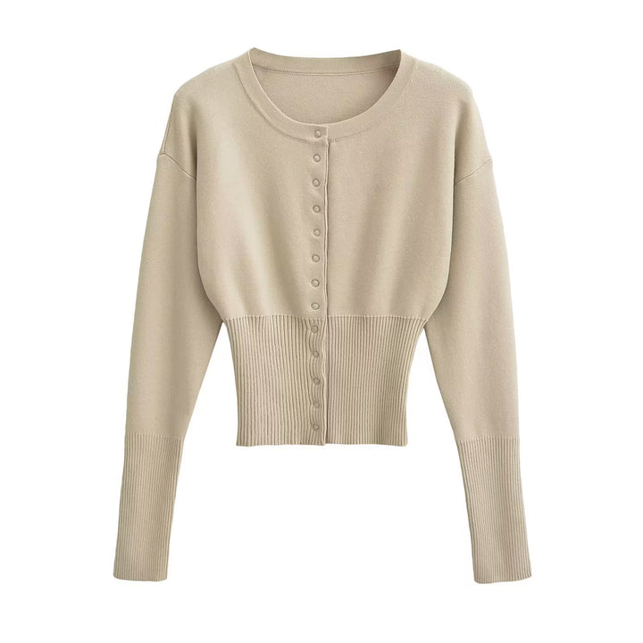 Round-Neck Single-Breasted Knit Sweater