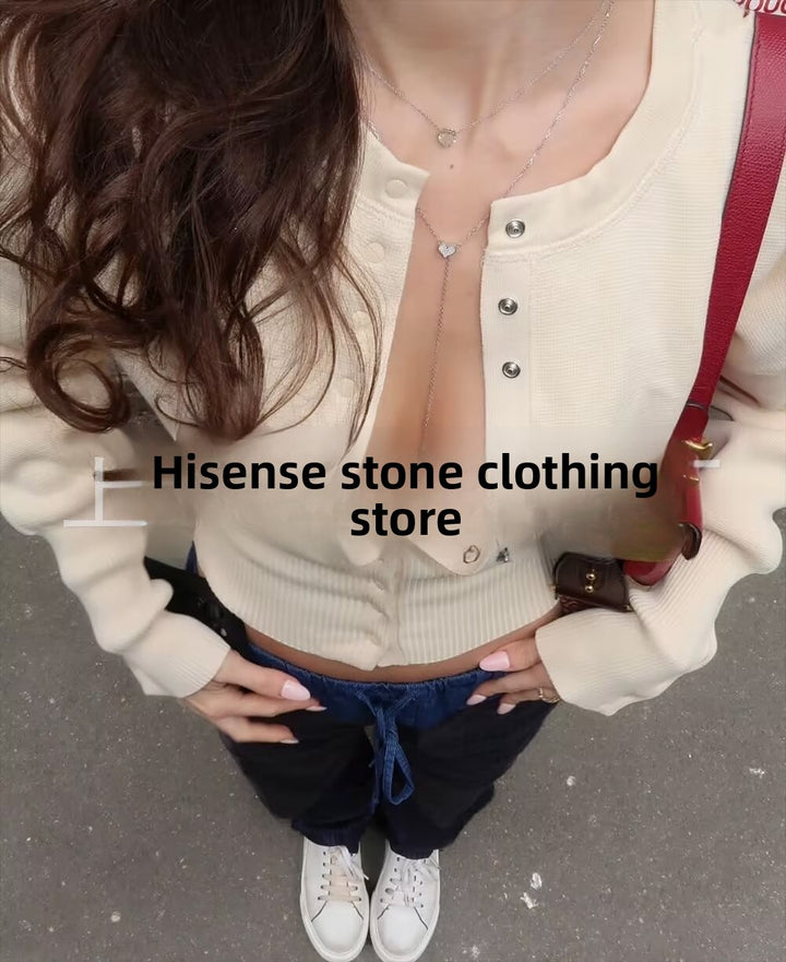 Round-Neck Single-Breasted Knit Sweater