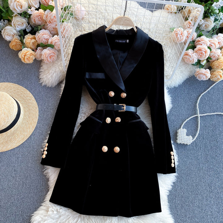 Double-Breasted Velvet Dress