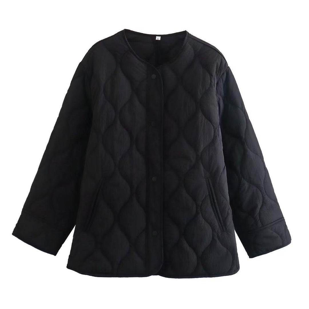 Yanxian Rhombus Crew Neck Cotton-Padded Jacket