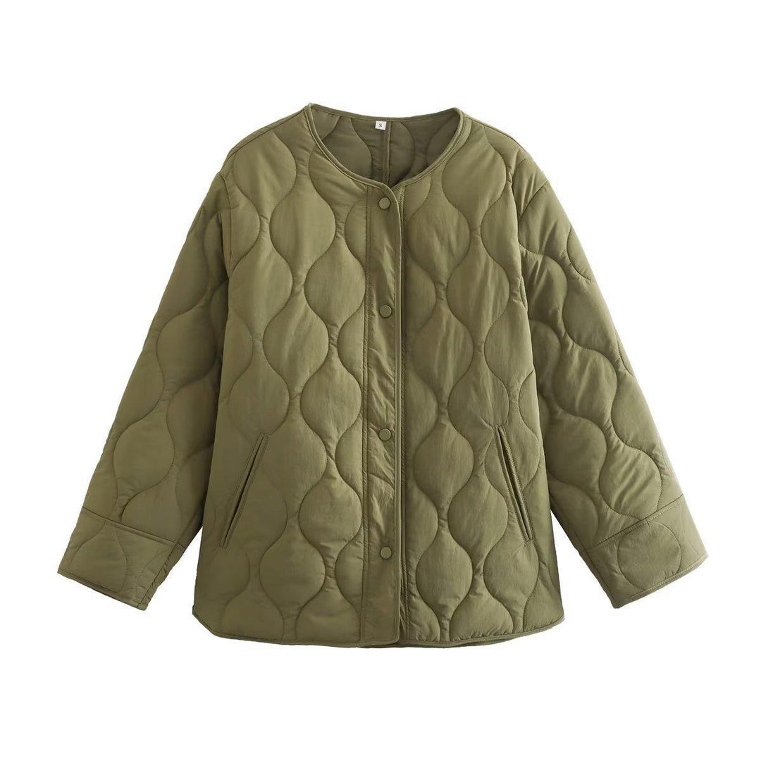 Yanxian Rhombus Crew Neck Cotton-Padded Jacket