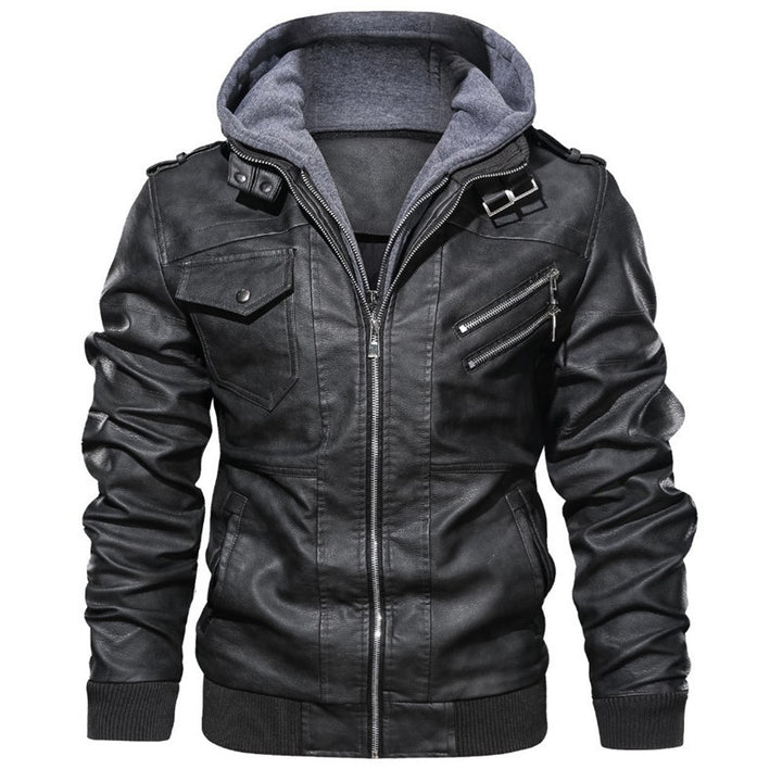 Men'S Hooded Leather Jacket