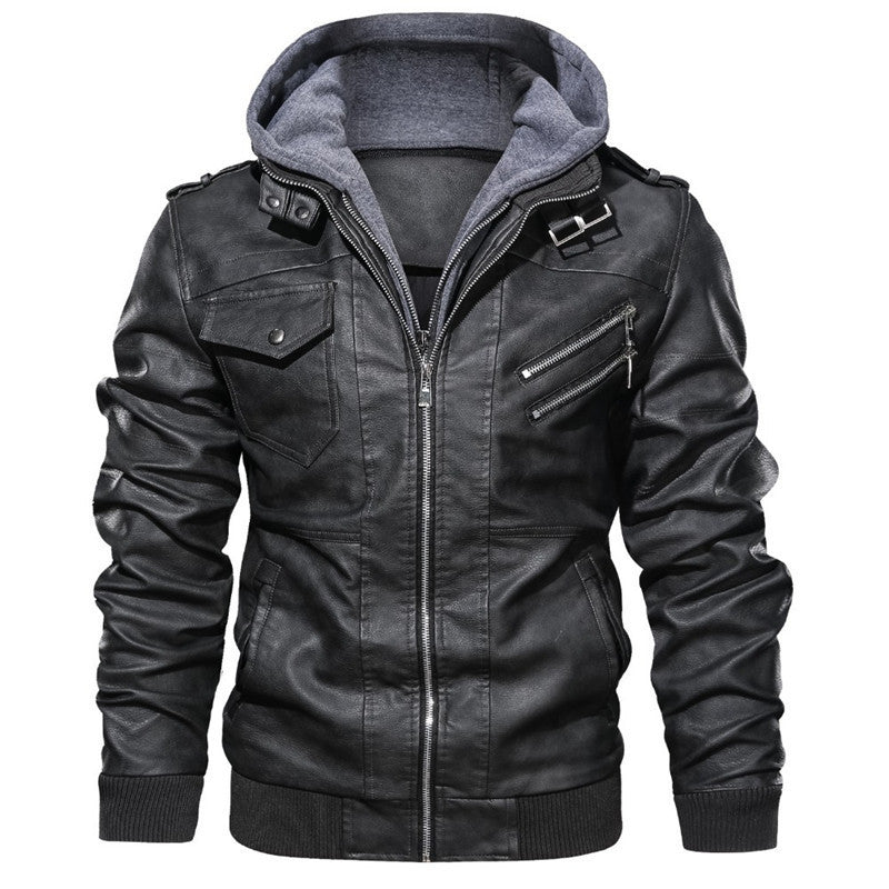 Men'S Hooded Leather Jacket