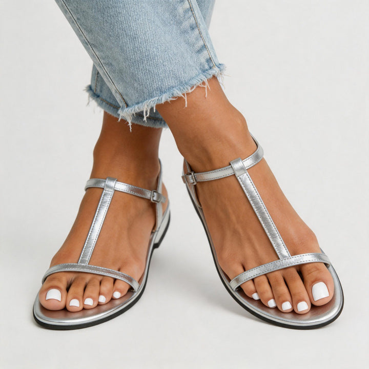 Women's T-Strap Open-Toe Flat Sandals Ankle-Strap Buckle