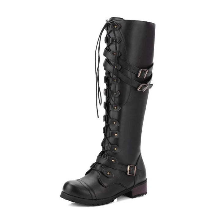 Round Toe Buckle Flat Boots