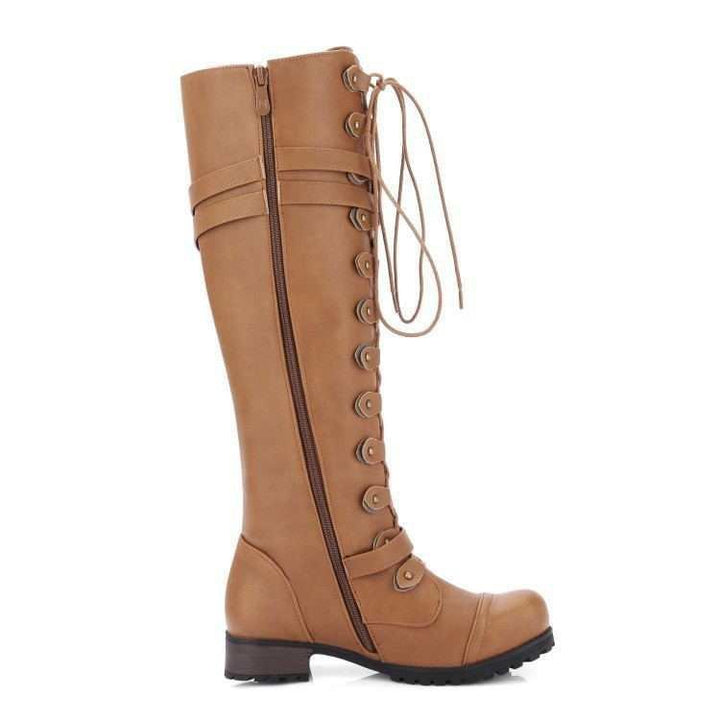 Round Toe Buckle Flat Boots