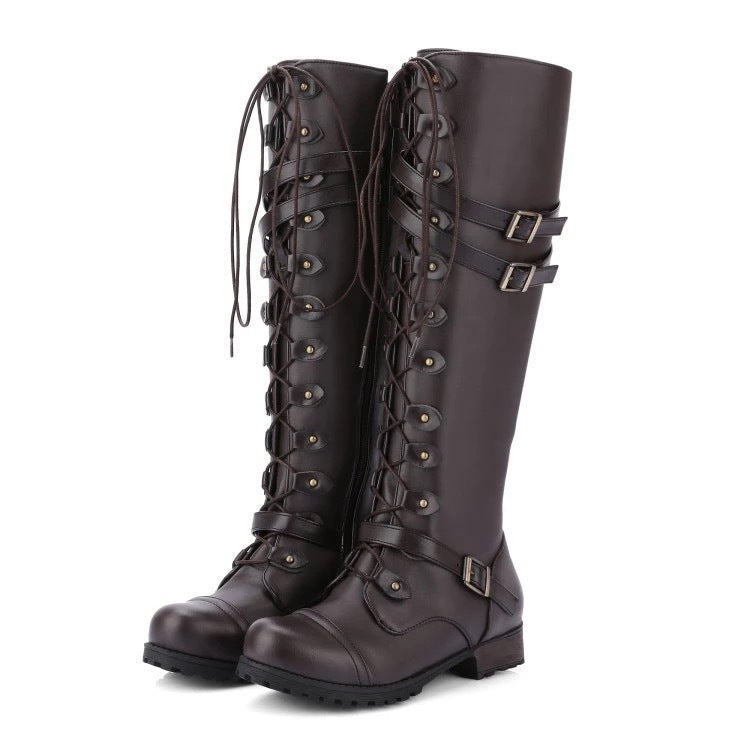 Round Toe Buckle Flat Boots
