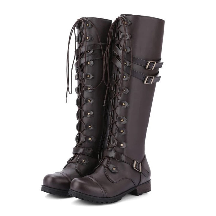 Round Toe Buckle Flat Boots