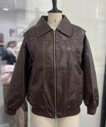 Lar Zipper Long Sleeve Coat-Brown