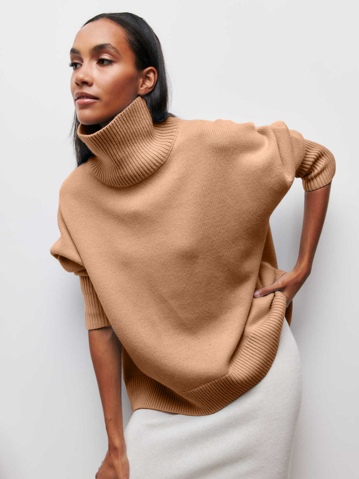 Loose Solid Color Turtleneck Sweater