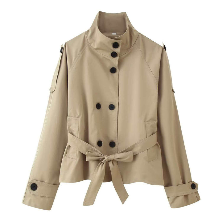 Double-Breasted Lace-Up Long-Sleeve Trench Coat