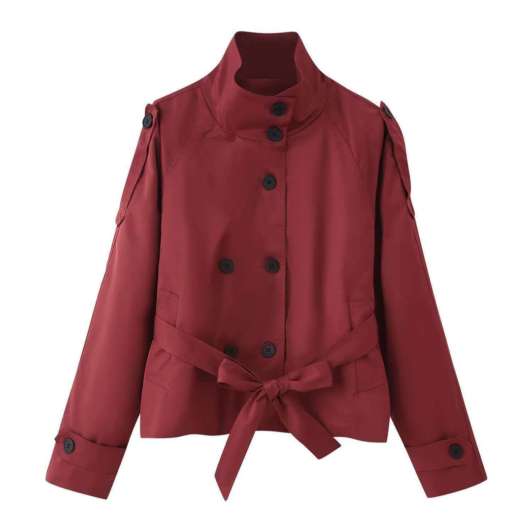 Double-Breasted Lace-Up Long-Sleeve Trench Coat