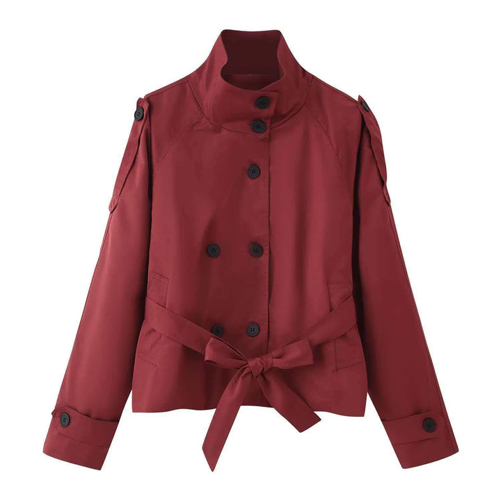 Double-Breasted Lace-Up Long-Sleeve Trench Coat