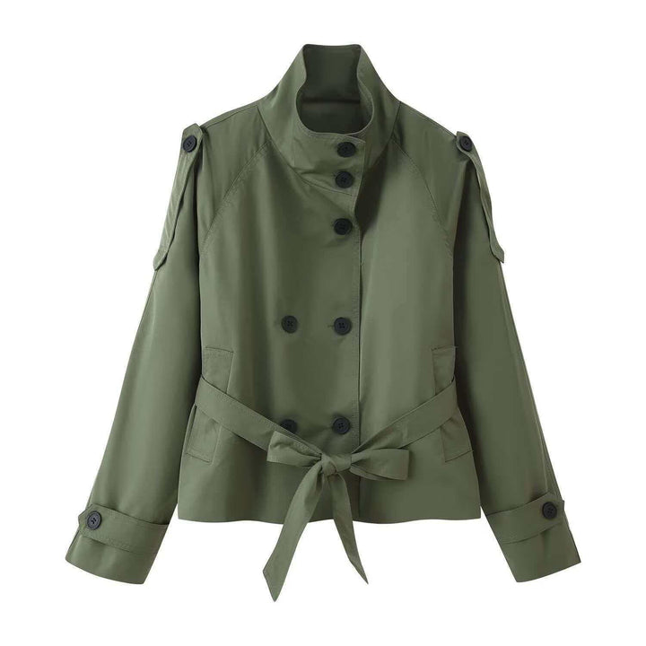 Double-Breasted Lace-Up Long-Sleeve Trench Coat