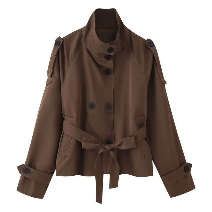 Double-Breasted Lace-Up Long-Sleeve Trench Coat