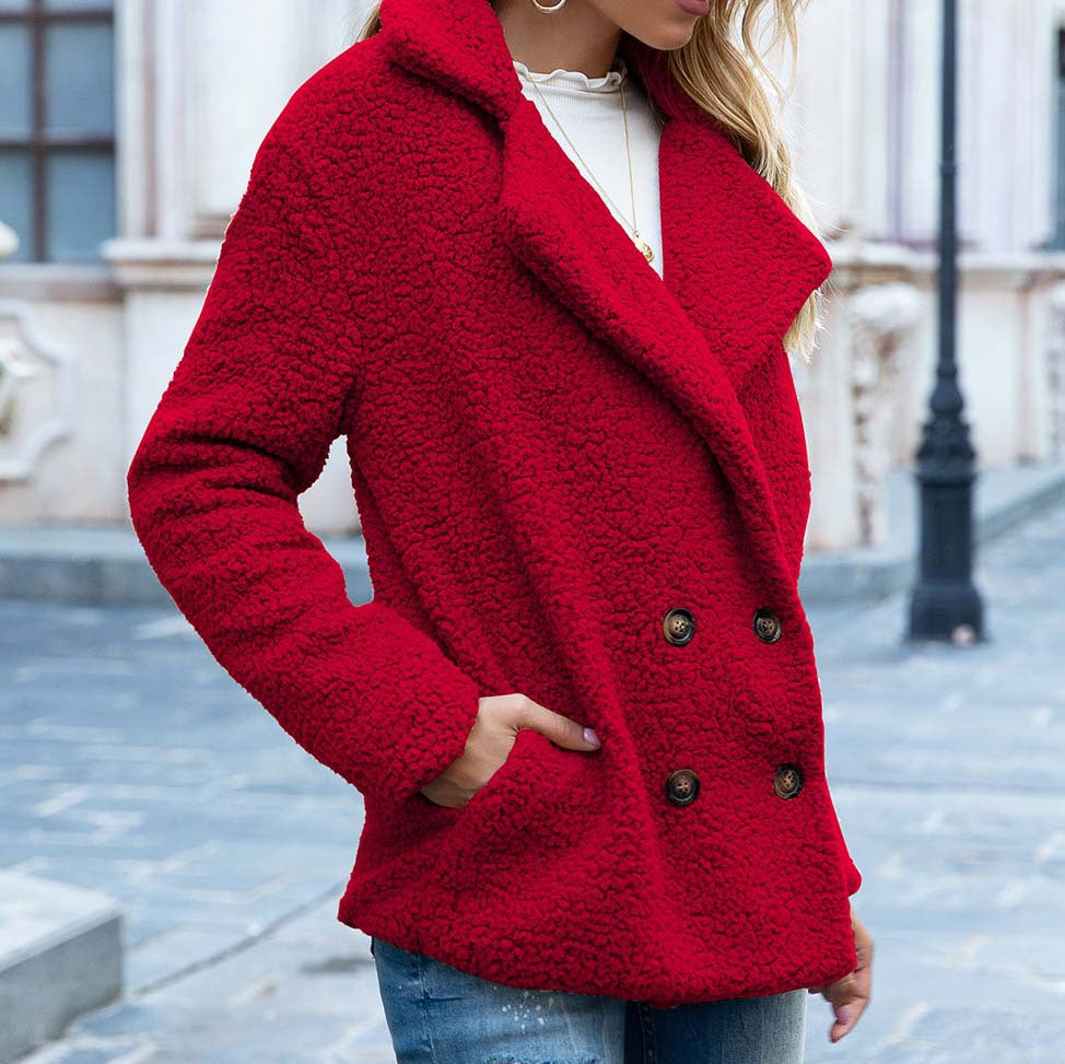 Loose Button Plush Coat