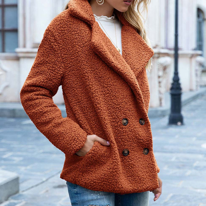 Loose Button Plush Coat