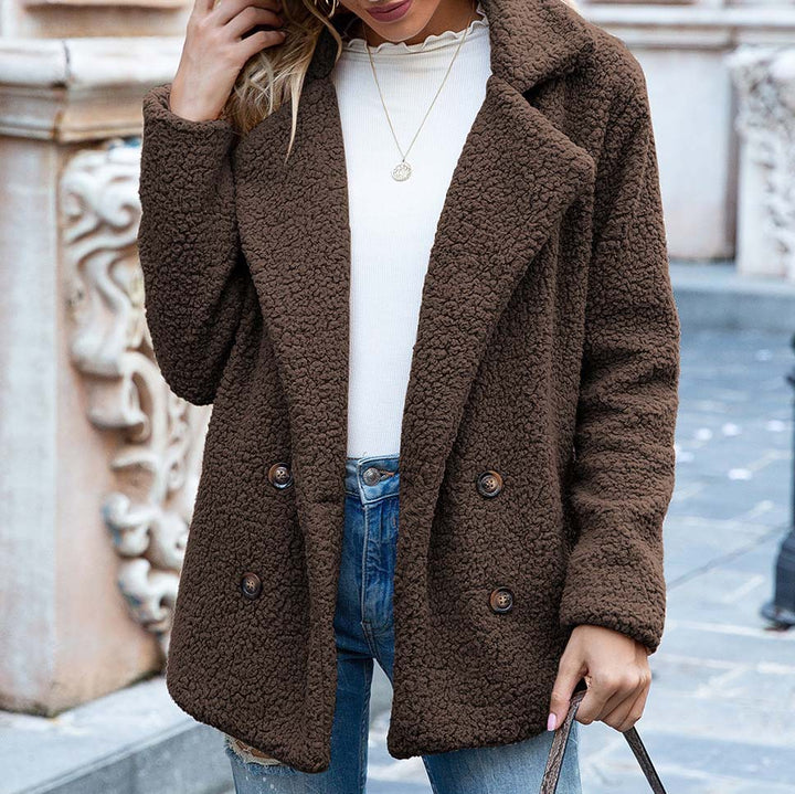 Loose Button Plush Coat