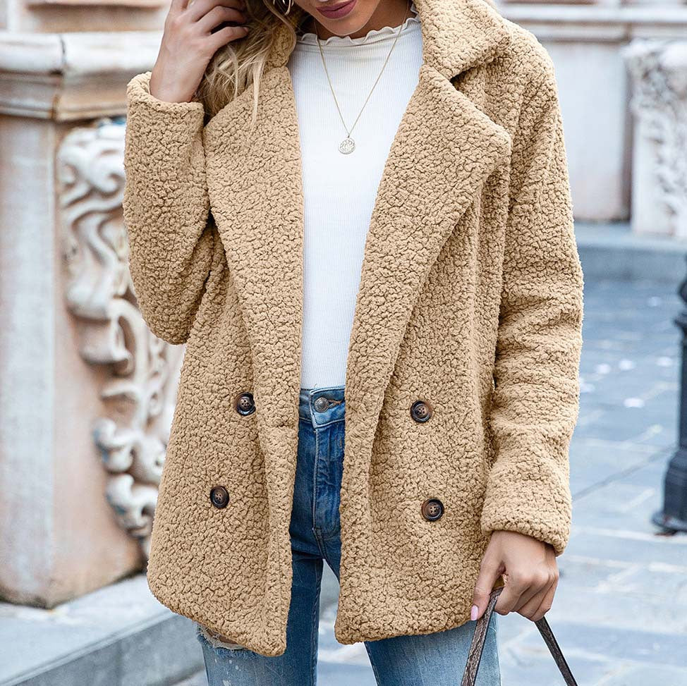 Loose Button Plush Coat